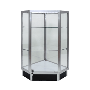 Silver Glass Corner Display Case with LED Lights
