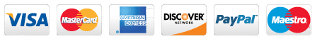 Accepted Credit Cards - VISA, Mastercard, Amex, Discover, Maestro, Paypal.