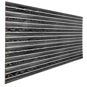 Black Woodgrain Slatwall Panel 3" Groove Spacing with Metal Inserts Angle