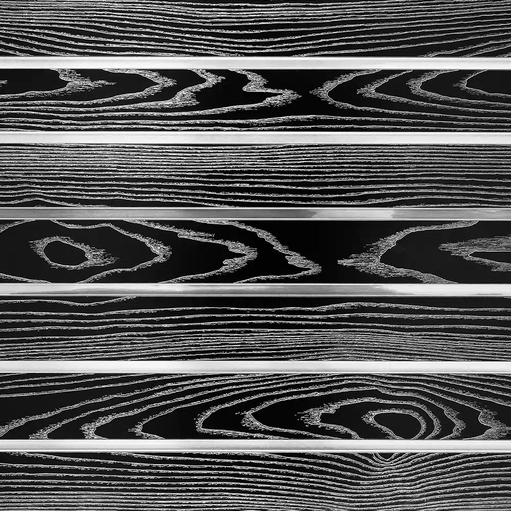 Black Woodgrain Slatwall Panel 3" Groove Spacing with Metal Inserts Closeup