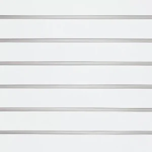 Gloss White Slatwall Panel 3" Groove Spacing with Metal Inserts Closeup