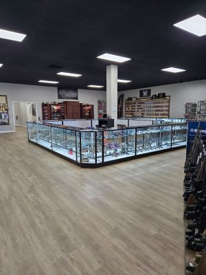 Black Extra Vision Display Cases in a Gun Store