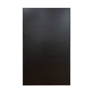 Black 78-inch wall case display with glass sliding doors, push lock, five adjustable 12-inch shelves, LED down-lights, and a matching back panel.