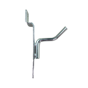 Chrome 1-inch slatwall hook with a durable metal design for retail display organization.