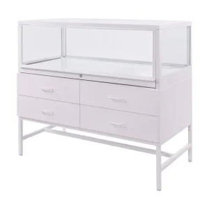White Glass Jewelry Display Case with Storage