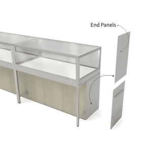 Satin Chrome Privacy End Panels for Glass Jewelry Display Case