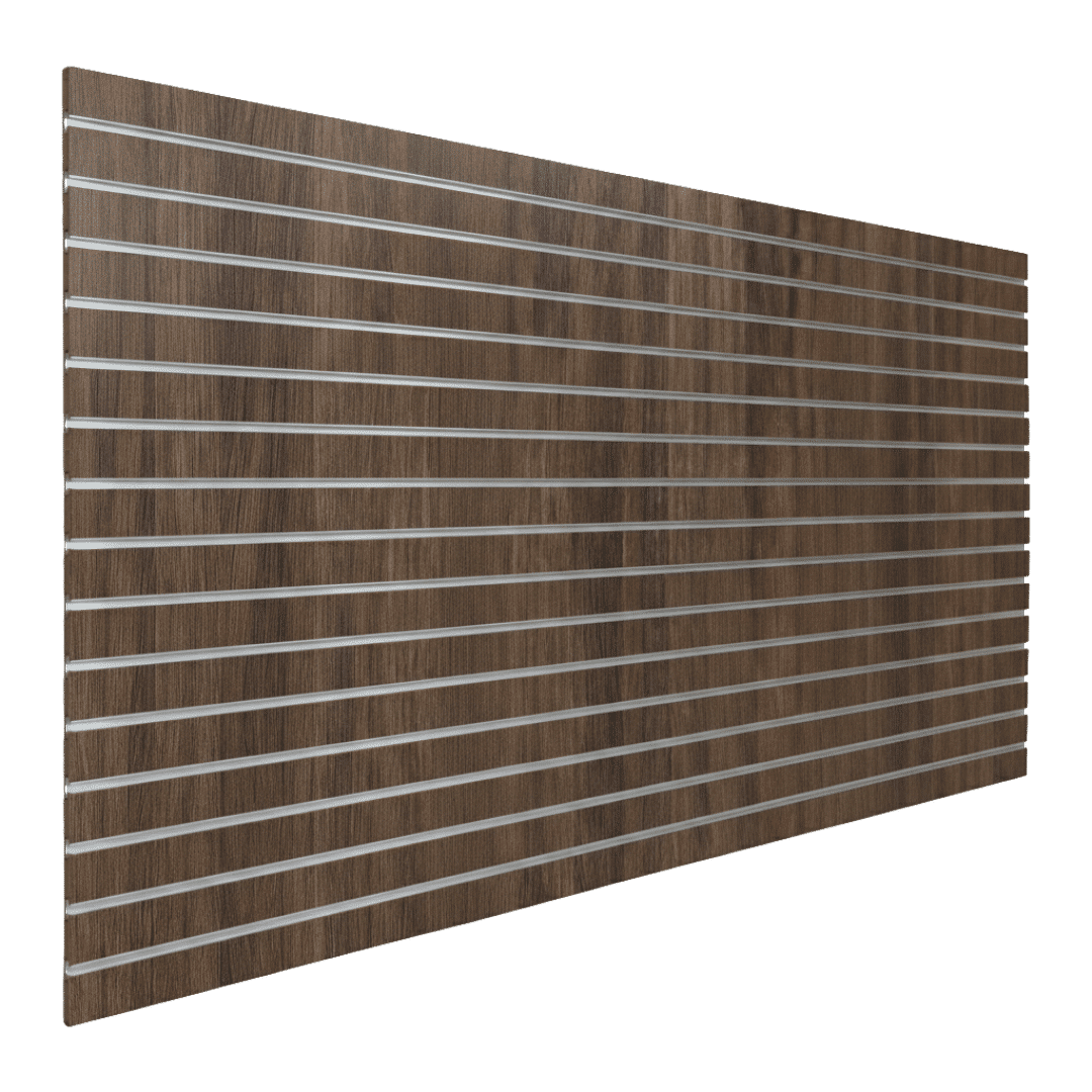 Walnut Fiberwood slatwall finish