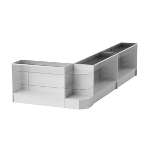 48″ White Full Vision Display Case Set - (3x Display Cases, 1x Corner)