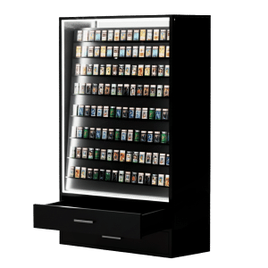 Sports Card Display Case | Black | Double Sided Aisle Edition | with LED & Two Drawers