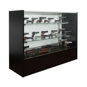 Firearms displayed in a Black Gun Display Case