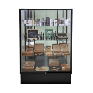 72" Black Smoke Shop Wall Display Case with Mirror Back | Extra Vision
