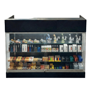 48" Black Smoke Shop Glass Front Checkout Counter | Cash Wrap