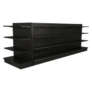 Black Double Sided Gondola Shelving Starter Unit | 3 Sections & 3 Rows With 1 End Cap | Madix Compatible | 160"W x 16"D x 54"H