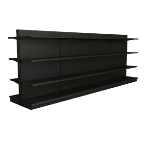 Lozier Black Double Sided Gondola Shelving Starter Unit | 4 Sections & 3 Rows | 192"W x 16"D x 54"H