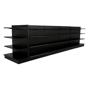 Black Double Sided Gondola Shelving Starter Unit | 4 Sections & 3 Rows With 1 End Cap | Madix Compatible | 208"W x 16"D x 54"H