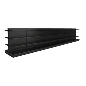 Lozier Black Double Sided Gondola Shelving Starter Unit | 8 Sections & 3 Rows | 384"W x 16"D x 54"H