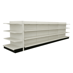 White Double Sided Gondola Shelving Starter Unit | 4 Sections & 3 Rows With 1 End Cap | Madix Compatible | 208"W x 16"D x 54"H
