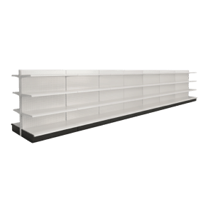 White Double Sided Gondola Shelving Starter Unit | 7 Sections & 3 Rows | Madix Compatible | 336"W x 16"D x 54"H