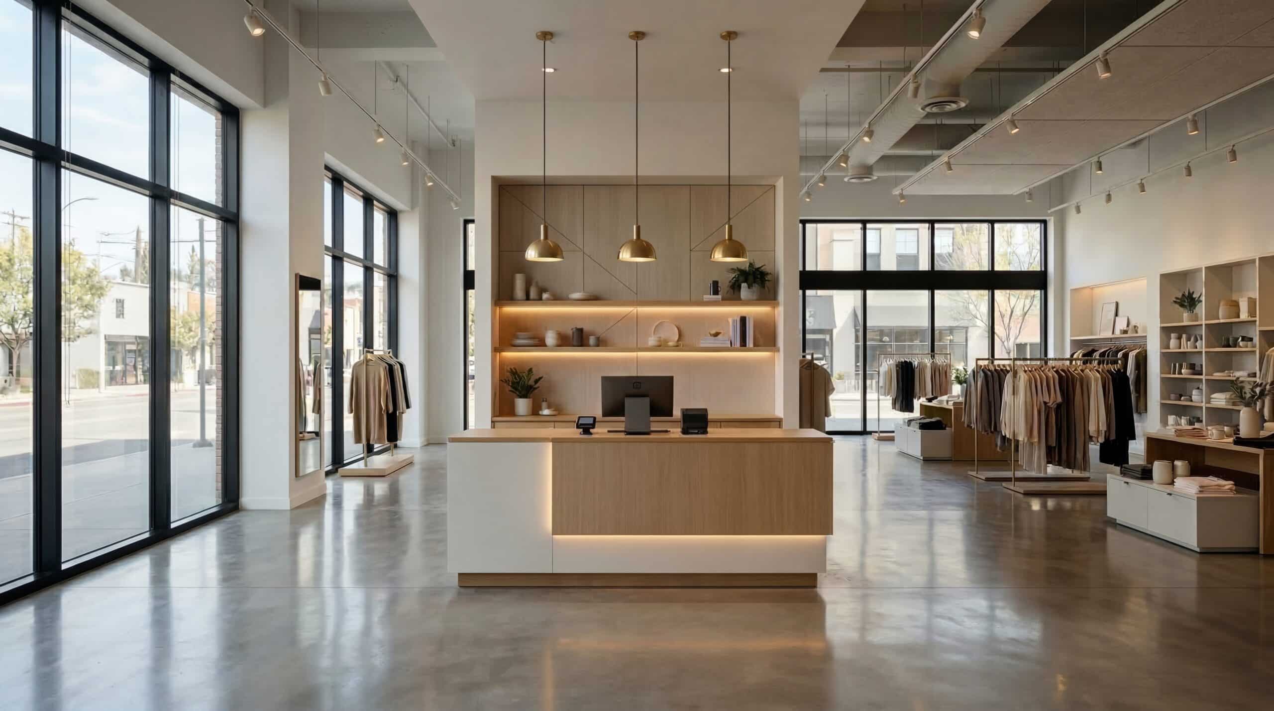 Custom checkout counter in a modern retail interior