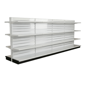 Slatwall Backed Double Sided Gondola Shelving Starter Unit | White | 4 Rows | Madix Compatible | 48" x 54"
