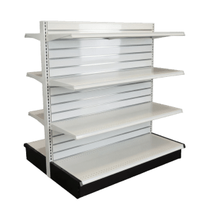 Slatwall Backed Double Sided Gondola Shelving Starter Unit | White | 6 Shelves | Madix Compatible | 48" x 54"