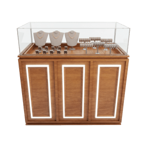 Dark Wood Jewelry Display Case with LED Lighting