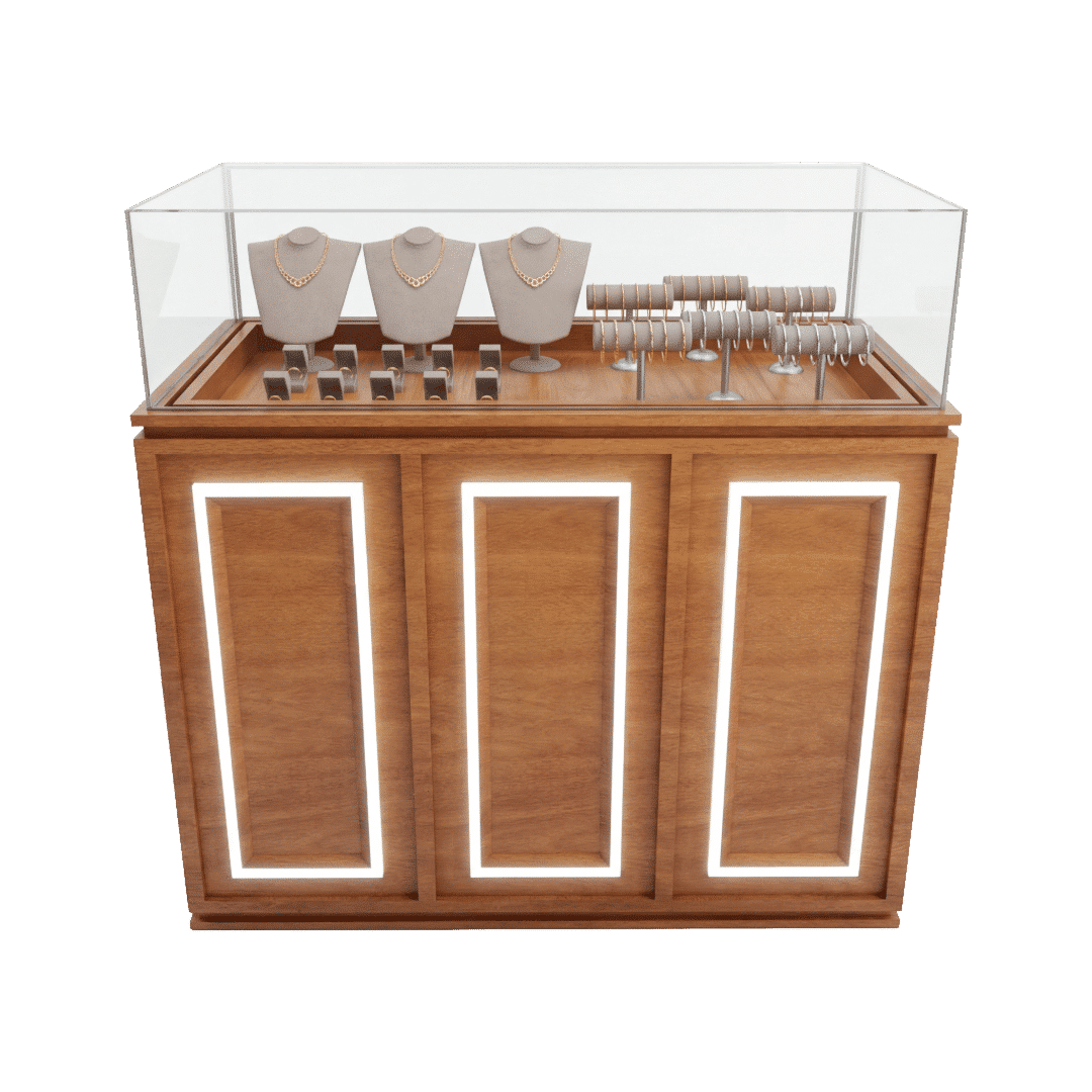 Dark Wood Jewelry Display Case with LED Lighting