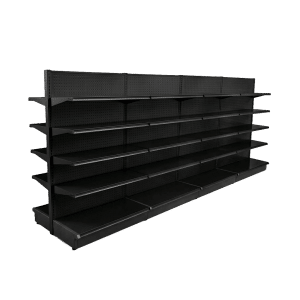 Black Double Sided Gondola Shelving Starter Unit | 4 Sections & 4 Rows | Madix Compatible | 192"W x 16"D x 72"H