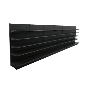 Black Gondola Wall Shelving Starter Unit | 6 Sections & 4 Rows | Madix Compatible | 288"W x 16"D x 72"H