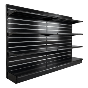 Slatwall Backed Gondola Wall Shelving Starter Unit | Black | 2 Rows | Madix Compatible | 48" x 54"