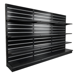 Slatwall Backed Gondola Wall Shelving Starter Unit | Black | 3 Rows | Madix Compatible | 48" x 54"