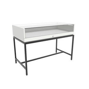 Thin Frame Display Case with Inline Base | Gloss White Wood & Matte Black Frame