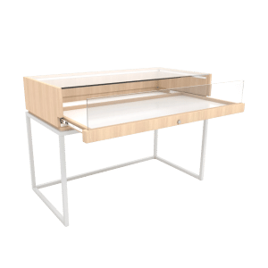 Thin Frame Display Case with Open Base | Raw Oak Wood & Gloss White Frame