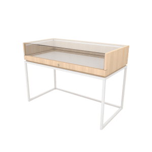 Thin Frame Display Case with Open Base | Raw Oak Wood & Gloss White Frame
