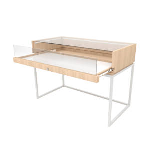 Thin Frame Display Case with Open Base | Raw Oak Wood & Gloss White Frame