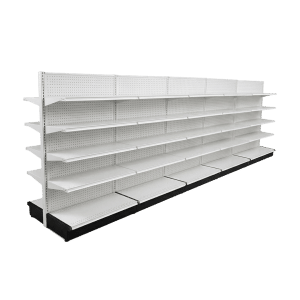 Lozier White Double Sided Gondola Shelving Starter Unit | 5 Sections & 4 Rows | 240"W x 16"D x 72"H