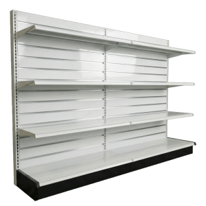 Slatwall Backed Gondola Wall Shelving Starter Unit | White | 2 Rows | Madix Compatible | 48" x 54"