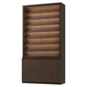 Brown Wood Sports Card Wall Display Case with Cabinets