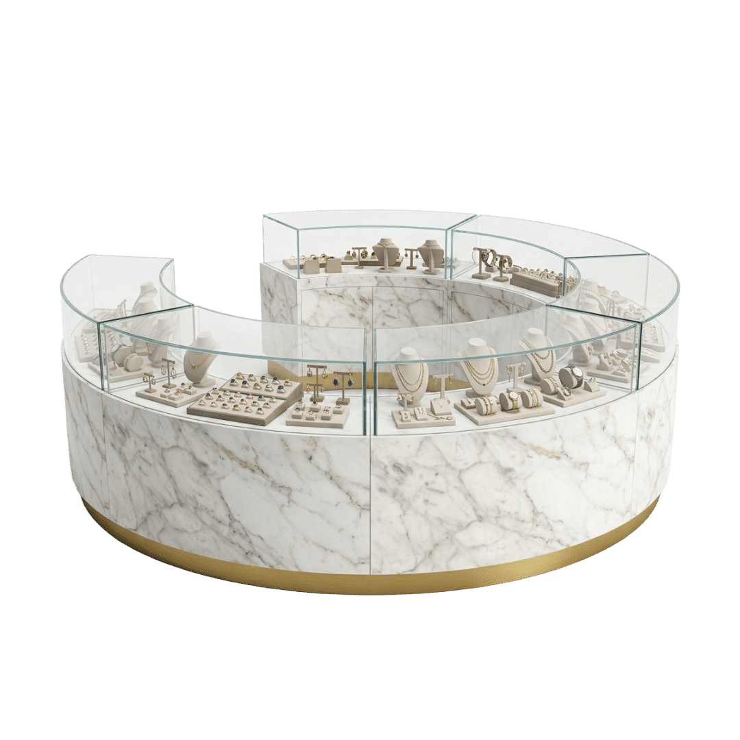 Carrara Bianco and Gold Luxe Circular Display Case
