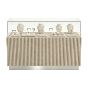 70" Flax Gauge & Silver Ribbed Straight Jewelry Display Case