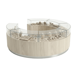 Ivory Birch & Silver Circular Jewelry Display Case Island