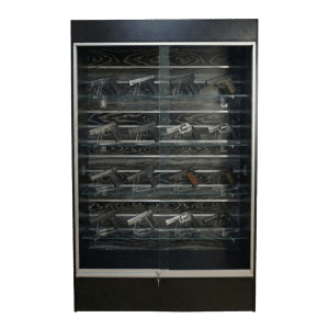 78" Black Woodgrain Slatwall Backed Gun Wall Display Case