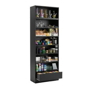 Black Smoke Shop Shelf Display Case with Drawer