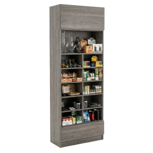 Gray Woodgrain Smoke Shop Tall Wall Cubby Display Case with Drawer