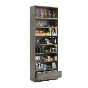 Gray Woodgrain Smoke Shop Shelf Display Case with Drawer