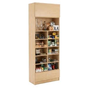 Maple Smoke Shop Tall Wall Cubby Display Case with Drawer