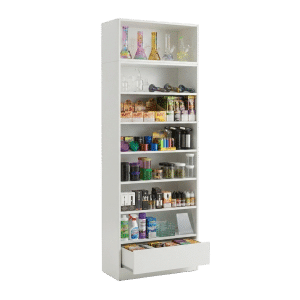 White Smoke Shop Shelf Display Case with Drawer