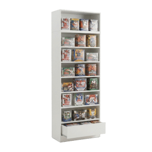 White Sports Card Shelf Display Case with Drawer
